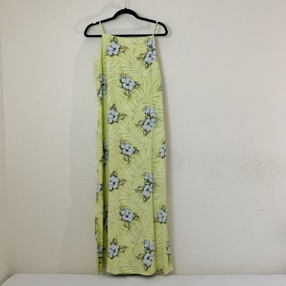 Vintage Tommy Bahama Maxi Dress 6 Hibiscus Hula Silk Linen Green Tropical Floral - Picture 1 of 12